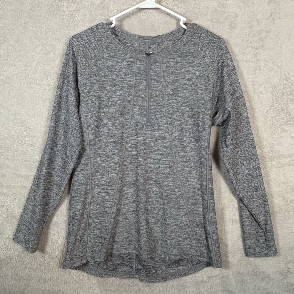 Athleta Pacifica Half Zip Rashguard Swim Top Long Sleeve UPF 50+ Size Large Gray